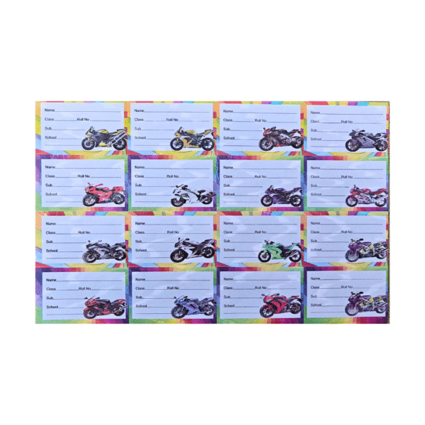 Bike Theme Notebook Name Stickers – 1 Sheet