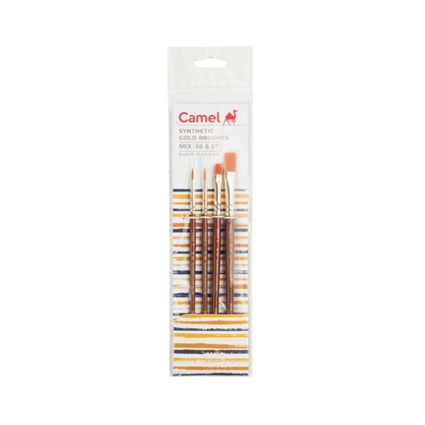 Camel Synthetic Round & Flat Gold Brushes – Set of 04