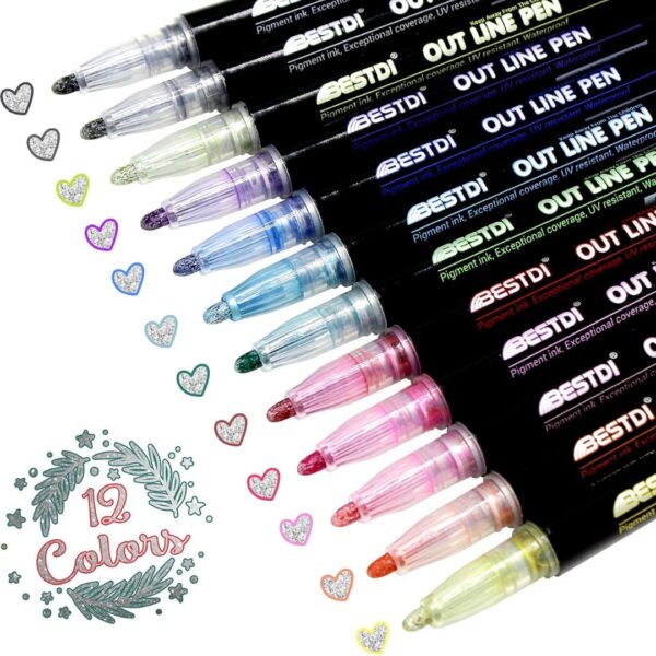 Colour Outline Pens - 12 Shades