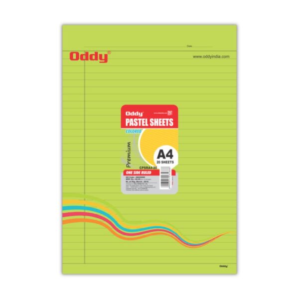 Oddy Dyed A4 Pastel Color Sheets – 20 Sheets One Side Ruled