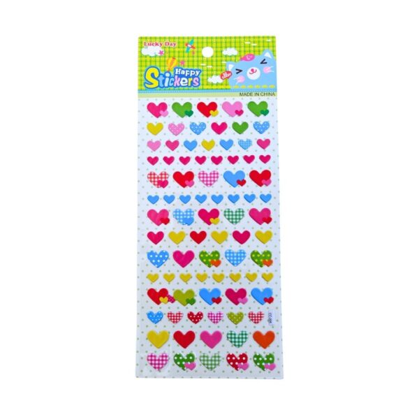 Multicolor Hearts Puff Stickers for Kids