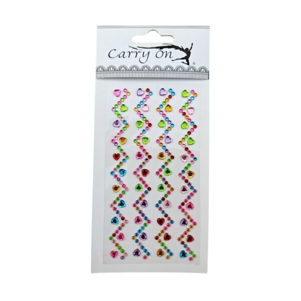 Multicoloured Self-Adhesive Stones - Zig Zag with Hearts