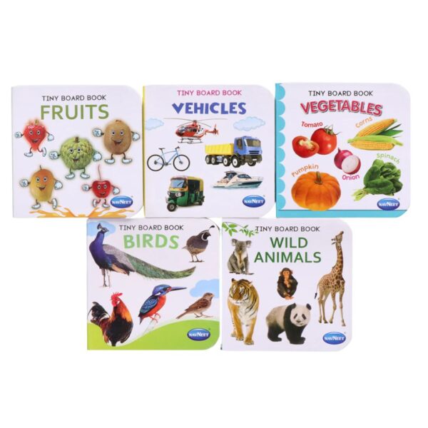 Navneet Tiny Board Book Library – Pack of 5 (Birds, Fruits, Vehicles, More)