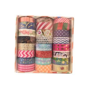 A large collection of 24 Assorted Designs Washi Tapes rolls, displaying various patterns.