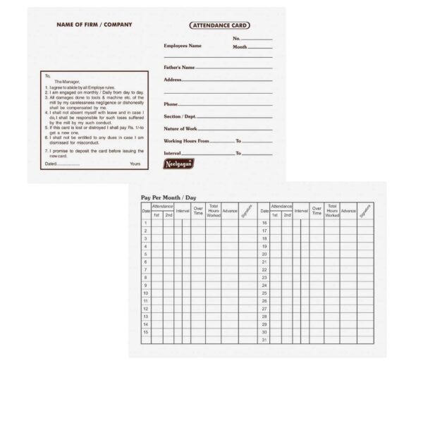 A stack of Neelgagan Attendance Cards (Black) with one card partially pulled out.