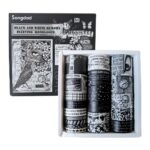 A set of 20 Black and White Memory Vintage Washi Tapes showing various retro patterns and widths.