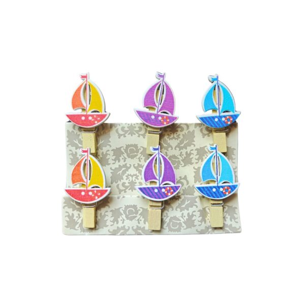 A set of Boat Wooden Clips displaying various boat shapes.