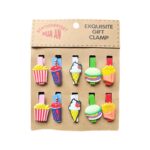 A set of Fast Food Wooden Clips displaying various fast food items (burger, fries, ice-cream, etc.)