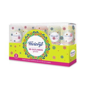 A set of 5 Fevicryl 3D Outliners Glitter Kit tubes in assorted glitter colours.