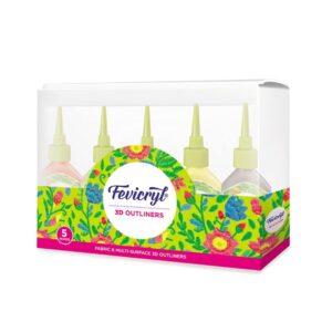 A set of 5 Fevicryl 3D Outliners Regular Kit tubes in assorted colours.