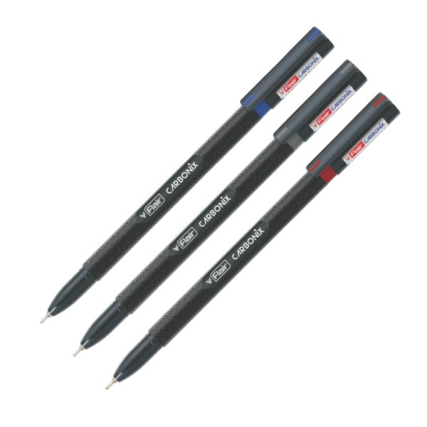 Flair Carbonix Gel Pen with waterproof blue, black, and red ink.