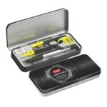 Flair Carbonix Geometry Box opened, displaying its black matte finish instruments.