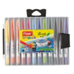 Flair Creative Brush Pens with Plastic Case - 12 Shades set, showing the case opened with pens displayed.