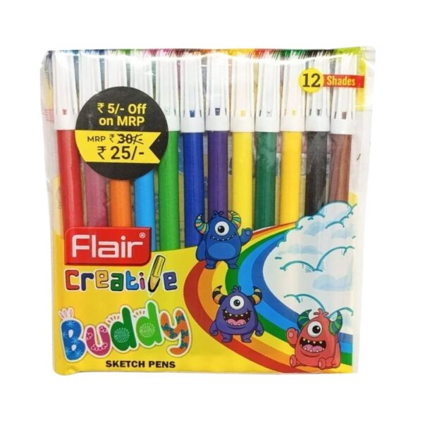 Flair Creative Buddy Sketch Pens - 12 Shades set, displaying the pens in their bright colours
