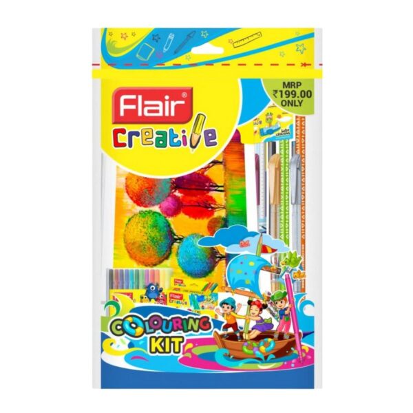 Close-up of the Flair Creative Colouring Kit's Miniz Sketch Pens and Mini Colour Pencils.