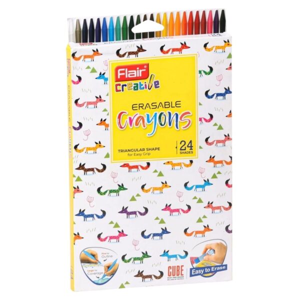Flair Creative Erasable Crayons - 24 Shades pack, showing the wide range of crayon colours.
