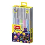 Flair Creative Glitter Twisters Gel Crayons - 06 Shades set, displaying the crayons and their glittery tips.