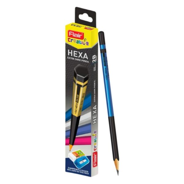 Flair Creative Hexa Extra Dark Pencils showcasing their metallic finish and hexagonal design