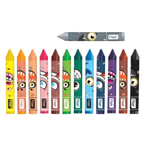 Flair Creative Jumbo Wax Crayons - 12 Shades pack, showing the triangular shape and jumbo size.