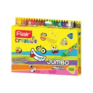 Flair Creative Jumbo Wax Crayons - 24 Shades pack, showing the wide range of triangular-shaped jumbo crayo
