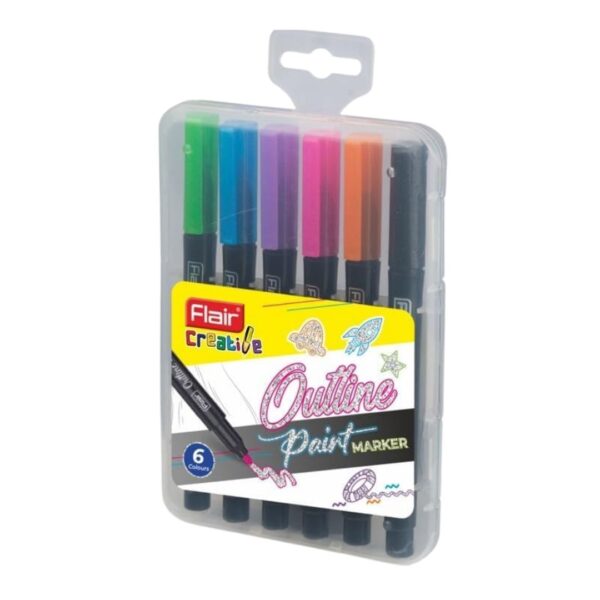 Flair Creative Outline Paint Markers - 06 Shades set, displaying the markers.