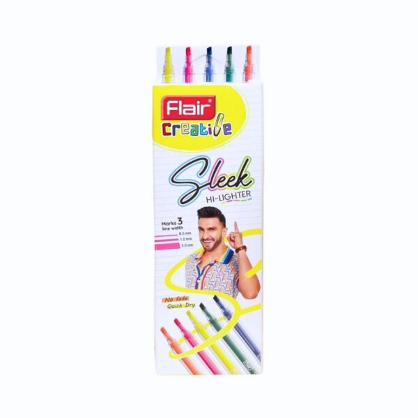 A pack of 5 Flair Creative Sleek Hi-Lighters in various fluorescent colours.