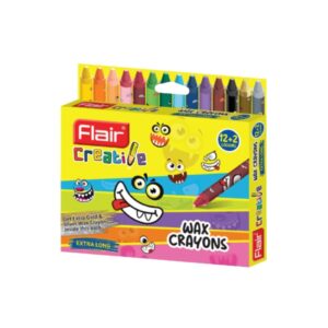 Flair Creative Extra Long Wax Crayons - 12 Shades pack, displaying the length of the crayons.