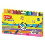Flair Creative Extra Long Wax Crayons - 24 Shades pack, displaying the length and wide range of colours.