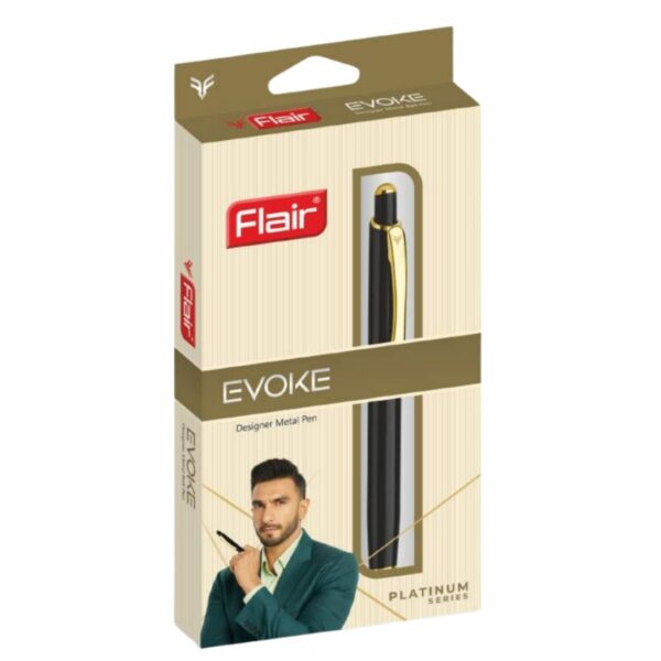 Flair Evoke Metal Pen showcasing its gloss metal body and shiny gold trims