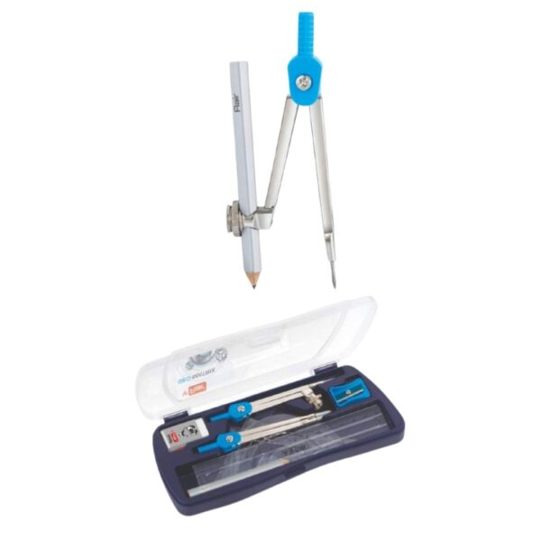 Flair Geo-Matrix Geometry Box opened, displaying all instruments.