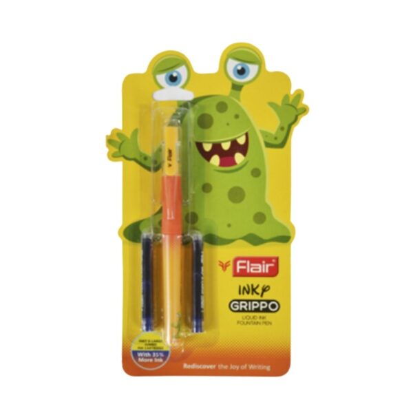 Flair Inky Grippo Fountain Pen displayed in a range of its attractive designs and vibrant colours.