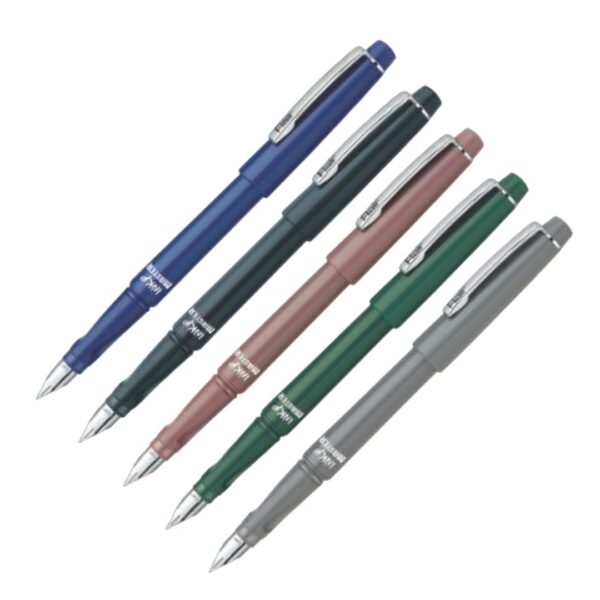 Flair Inky Master Fountain Pen in a selection of its vibrant body colours, alongside ink cartridges and converter.