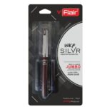Flair Inky Silver Fountain Pen showcasing its sleek design, alongside two ink cartridges.
