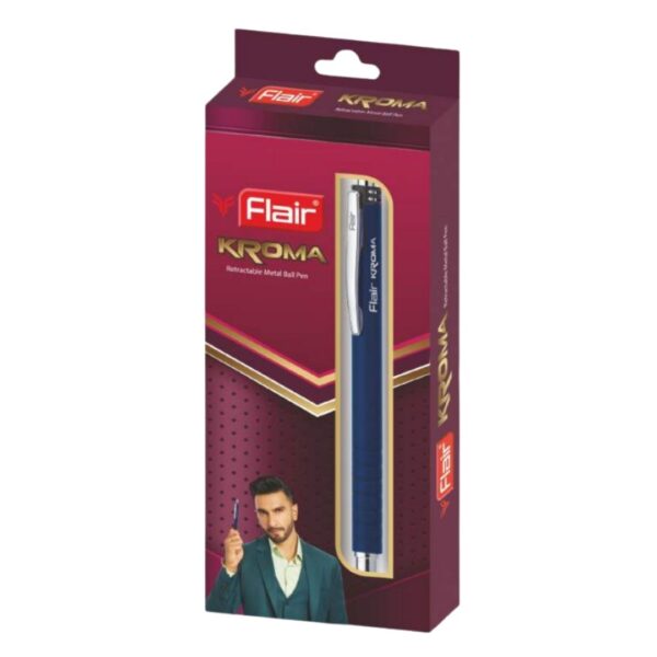Flair Kroma Metal Ball Pen showcasing its chrome-plated parts and sleek metal body in various colors.