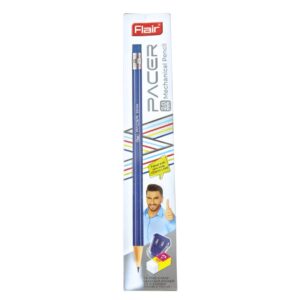 The Flair Pacer 2.0 MM Mechanical Pencil - Pack of 10 packaging, showing the included sharpener and eraser.
