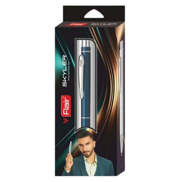 Flair Skyler Metal Ball Pen in various vibrant colours, showcasing its stylish clip and shiny metallic body.