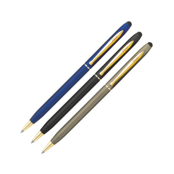 Close-up of the Flair Spectra Metal Ball Pen's shiny gold trim and matte barrel.