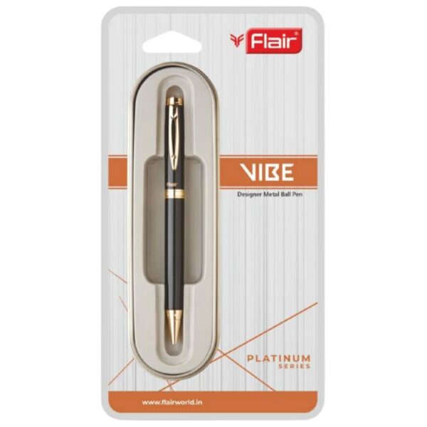 Flair Vibe Metal Ball Pen showcasing its black gloss finish and sleek design.