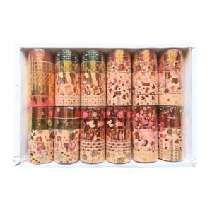 A set of 5 Golden Theme Assorted Designs Washi Tapes rolls, displaying various patterns with golden elements.