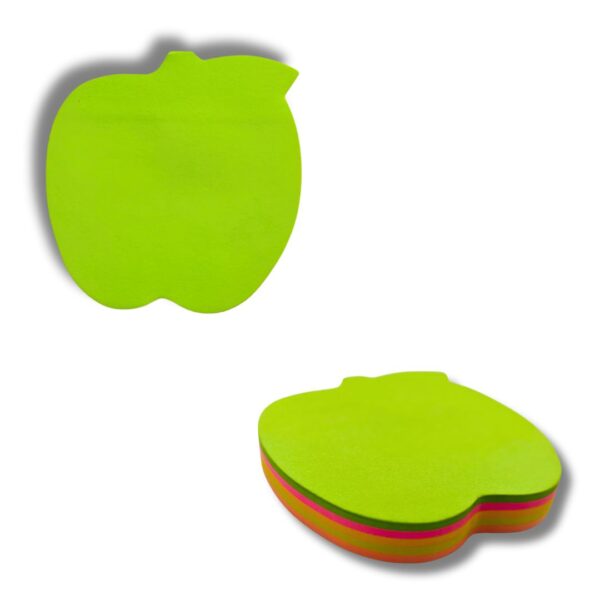A stack of JC Apple Shape Sticky Notes in assorted neon colours.