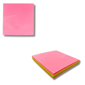 A stack of JC Neon Sticky Notes (3x3 inches) in assorted neon colours.