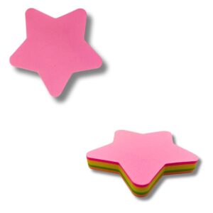 A stack of JC Star Shape Stick Notes in assorted neon colours.