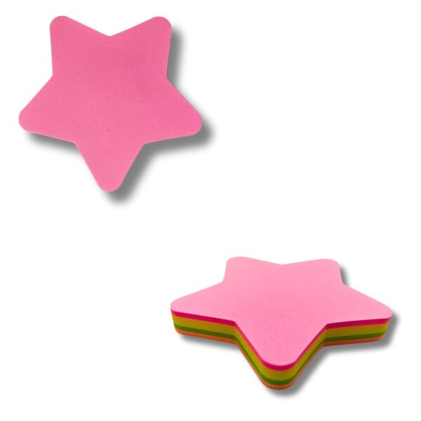 A stack of JC Star Shape Stick Notes in assorted neon colours.