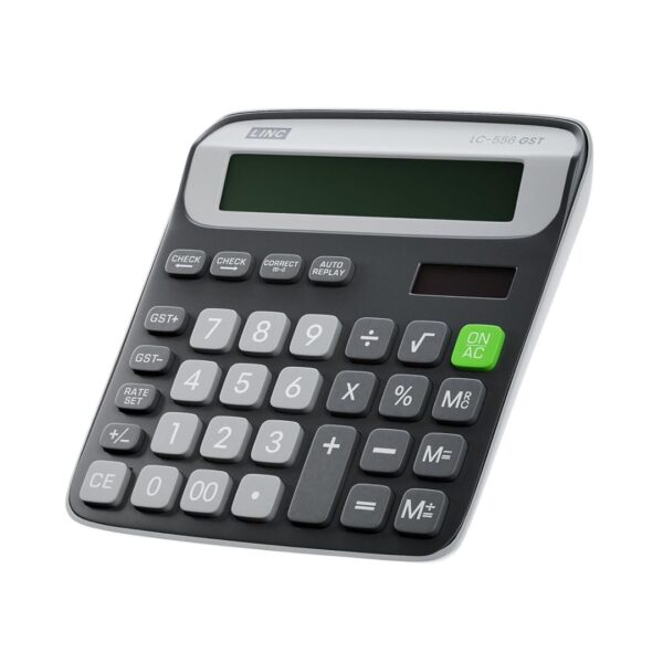 A close-up of the LINC LC-556 calculator showing its 12-digit display.