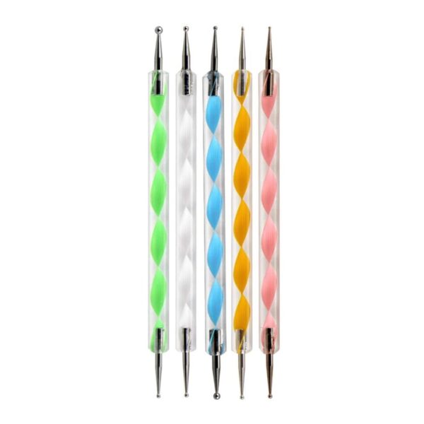 The Mandala Art Tool with Embossing Stylus Set of 5 laid out to show different ball sizes.