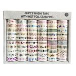 A set of 5 Multicoloured Foil Print Washi Tapes displayed showing various colours and patterns.
