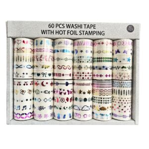 A set of 5 Multicoloured Foil Print Washi Tapes displayed showing various colours and patterns.