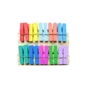 A set of Multicoloured Wooden Clips displaying various bright colours.