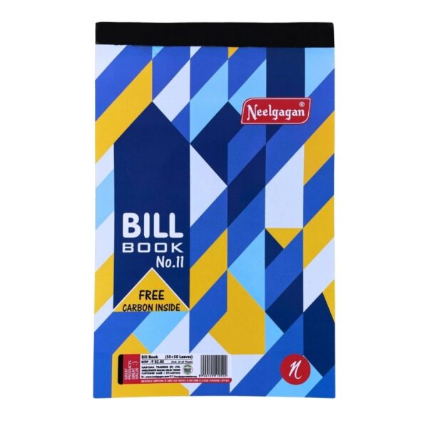A Neelgagan Bill Book No.11 open to a blank invoice page with carbon paper visible.