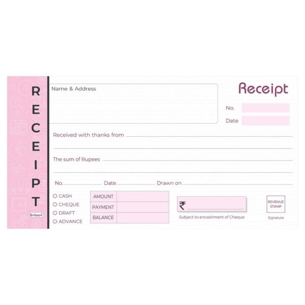 A Neelgagan Cash Receipt book open to a blank page with carbon paper visible.